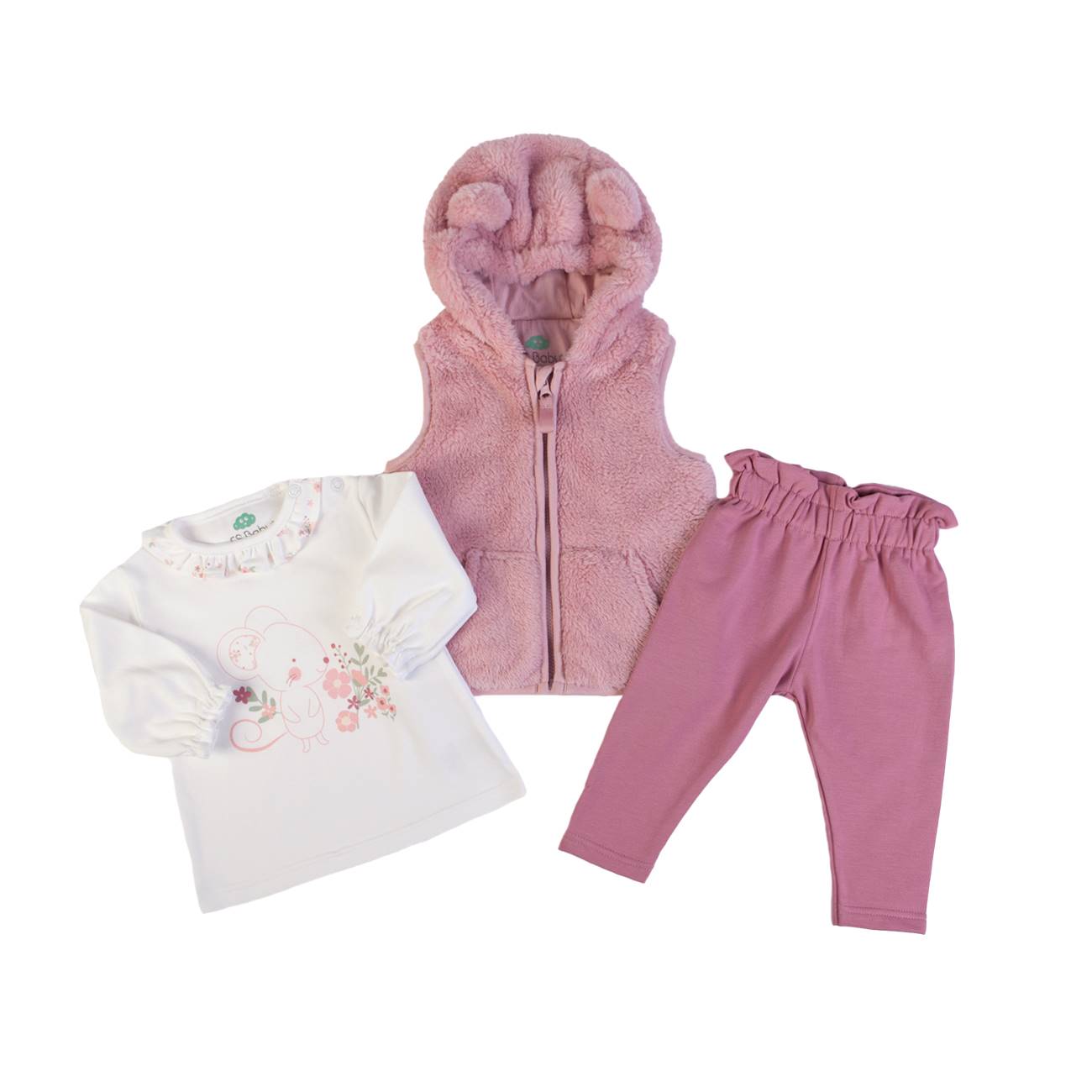 Conjunto Colete + T-Shirt Manga Comprida + Calças