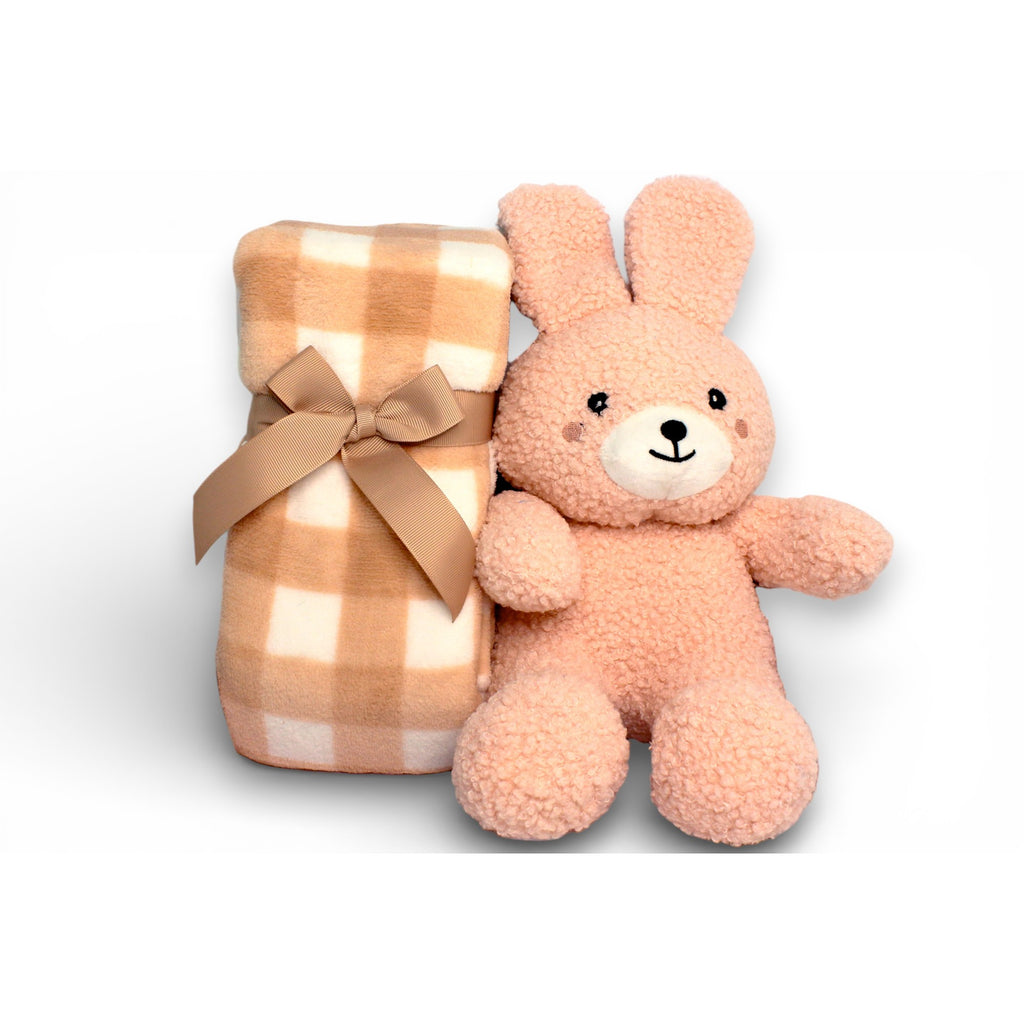 Presente manta e peluche coelho rosa